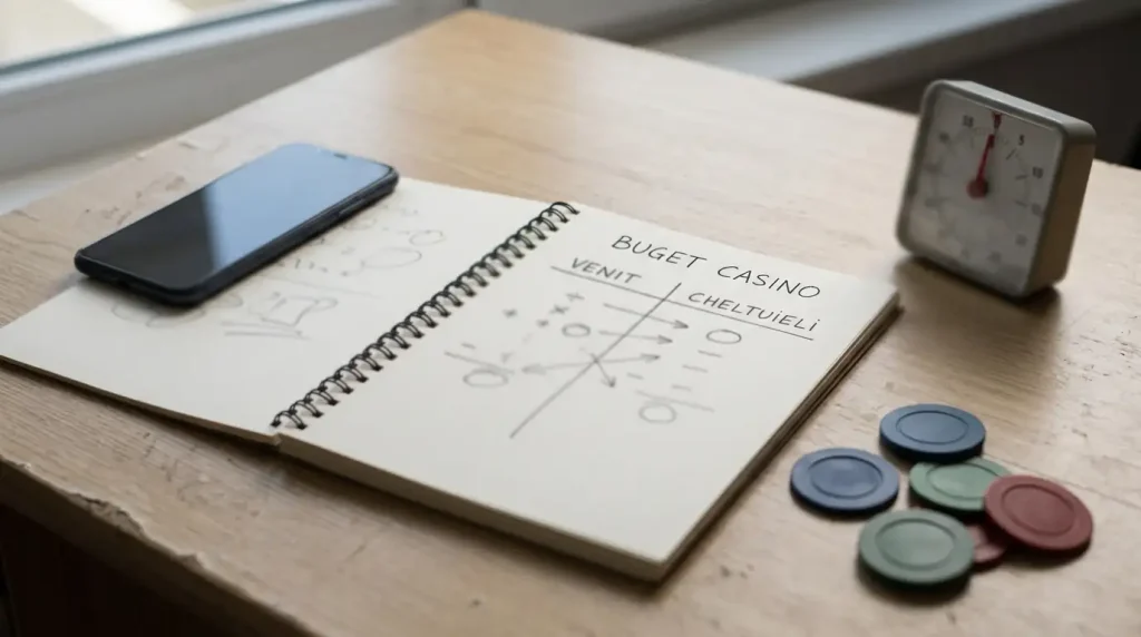 Caiet cu calcule simple, telefon și elemente abstracte de joc pe un birou